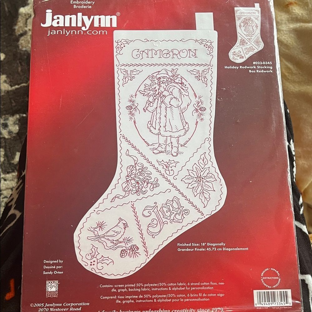 Janlynn Redwork Vintage Embroidery Christmas Holiday Stocking Kit new
